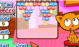 Гра Стрілялка кульками: погодуй кішечку рибками